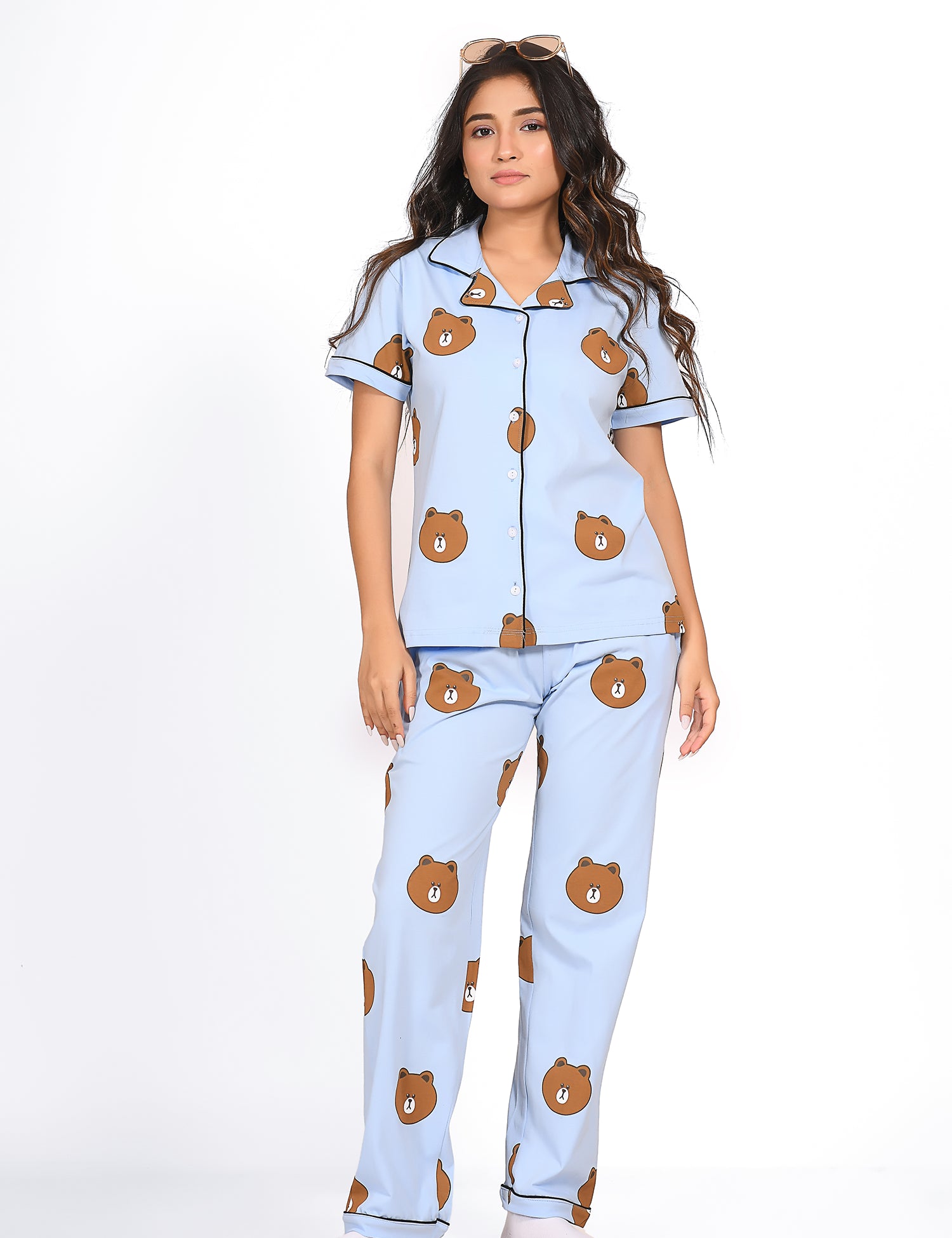 A Young Lady in Animal (Bear) Print Nightwear Pyjama Set by NapStory