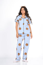 A Young Lady in Animal (Bear) Print Nightwear Pyjama Set by NapStory