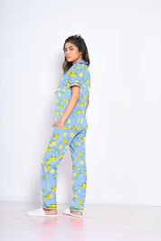 Side View of Napstory Lemon Print Pyjama Set - 100% Breathable Cotton