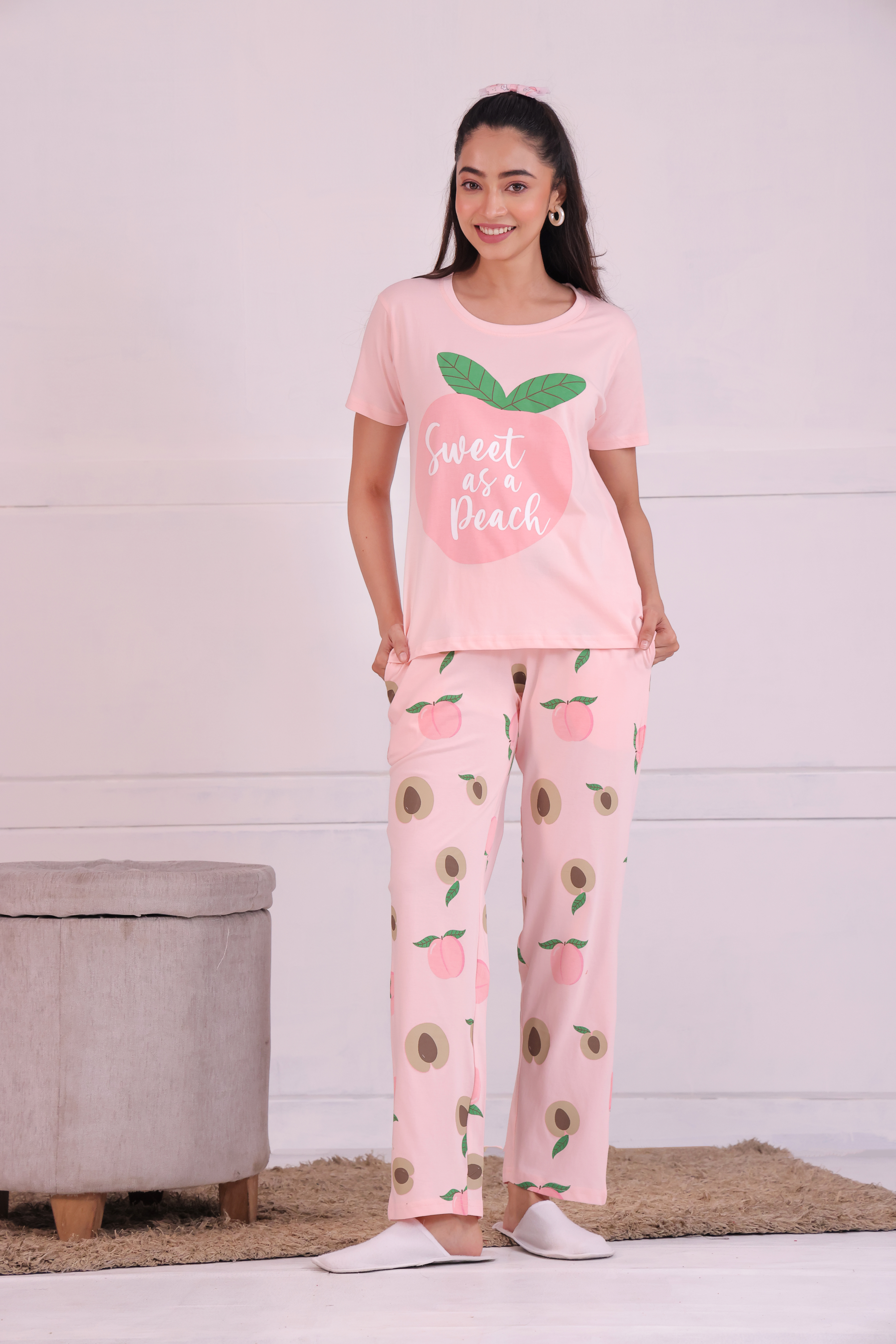 Peach T-shirt Pyjama Set