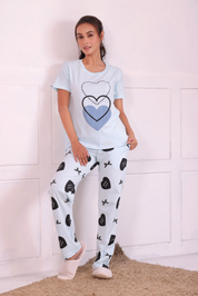 Stylish and trendy bows & heart print nightwear t-shirt pyjama Set by Napstory