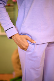 Close-up of Soft Lavender Fleece Winter Nightsuit Set, highlighting the pocket detail on the pants.