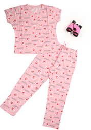 Pink Meow Kids Unisex Nightwear with kitten paws print.