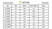 Size chart for unisex night suits/ nightwear pyjama set for kids by NapStory