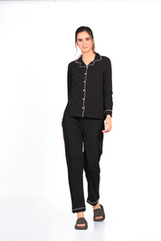 breathable cotton fabric black nightsuit set with full sleeves by Napstory.