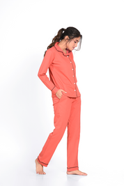 Coral Orange Full Sleeve Nightsuit Set - NapStory