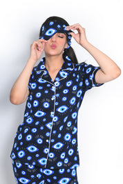 Napstory Evil Eye Print Pyjama Set - Front View with Evil Eye on