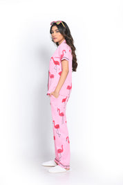 Side View of Flamingo Print Pyjama Set - Stylish Co-ord Nightwear Set