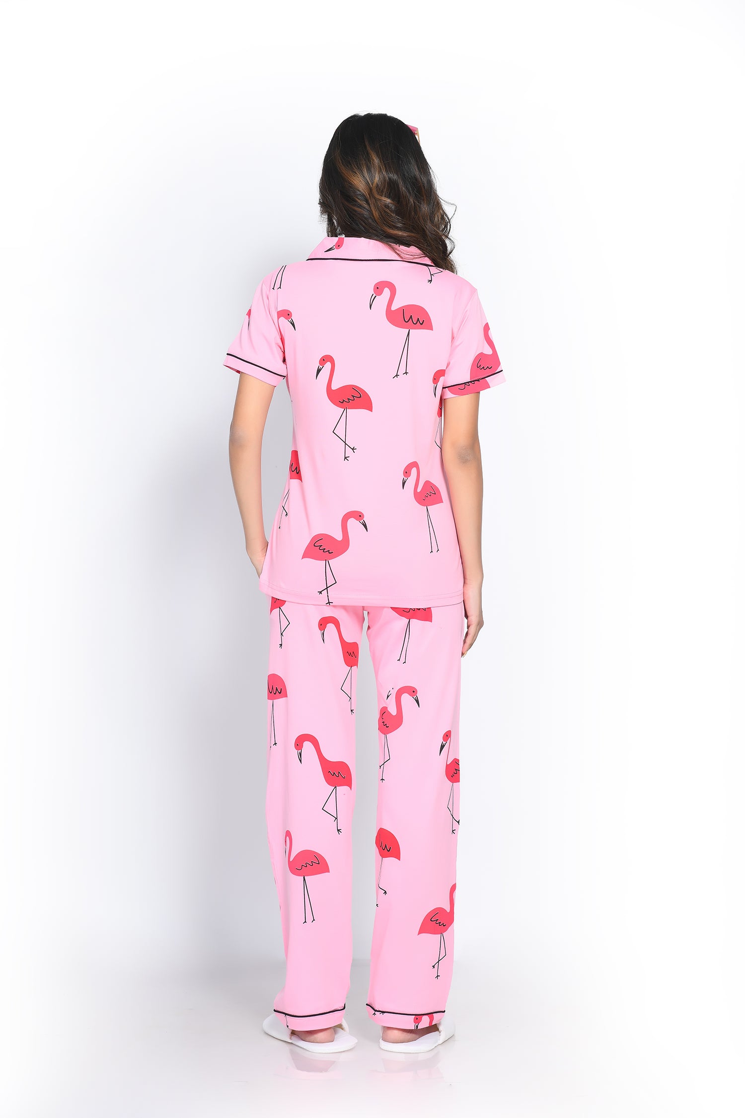 Back View of Flamingo Print Pyjama Set - Trendy Printed Nightwear