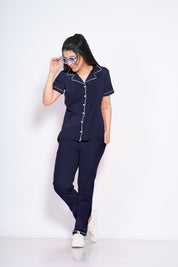 Navy Blue Solid Pyjama Set