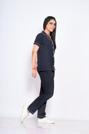 Navy Blue Solid Pyjama Set