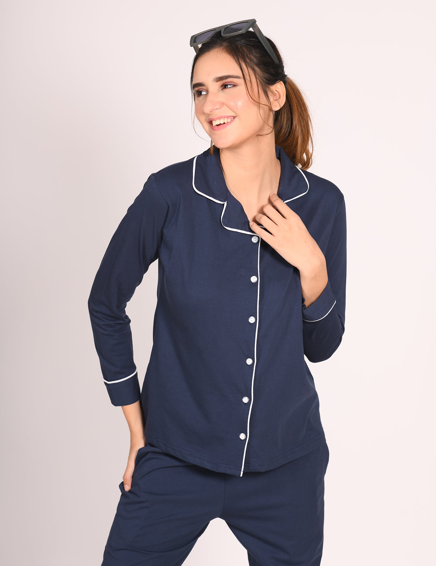 Navy Full Sleeve Nightsuit Set - NapStory