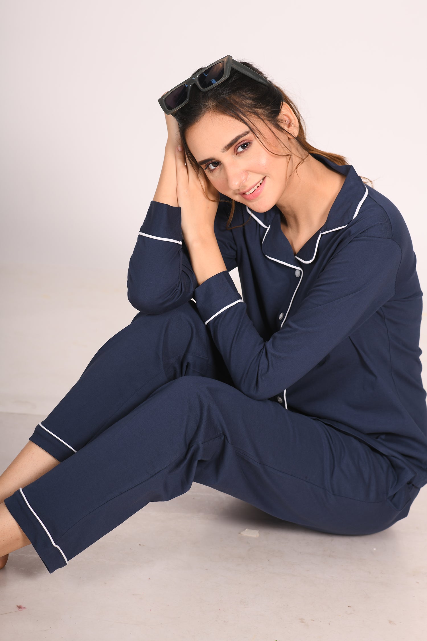 Navy Full Sleeve Nightsuit Set - NapStory