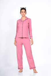 Pink Full Sleeve Nightsuit Set for Women - NapStory