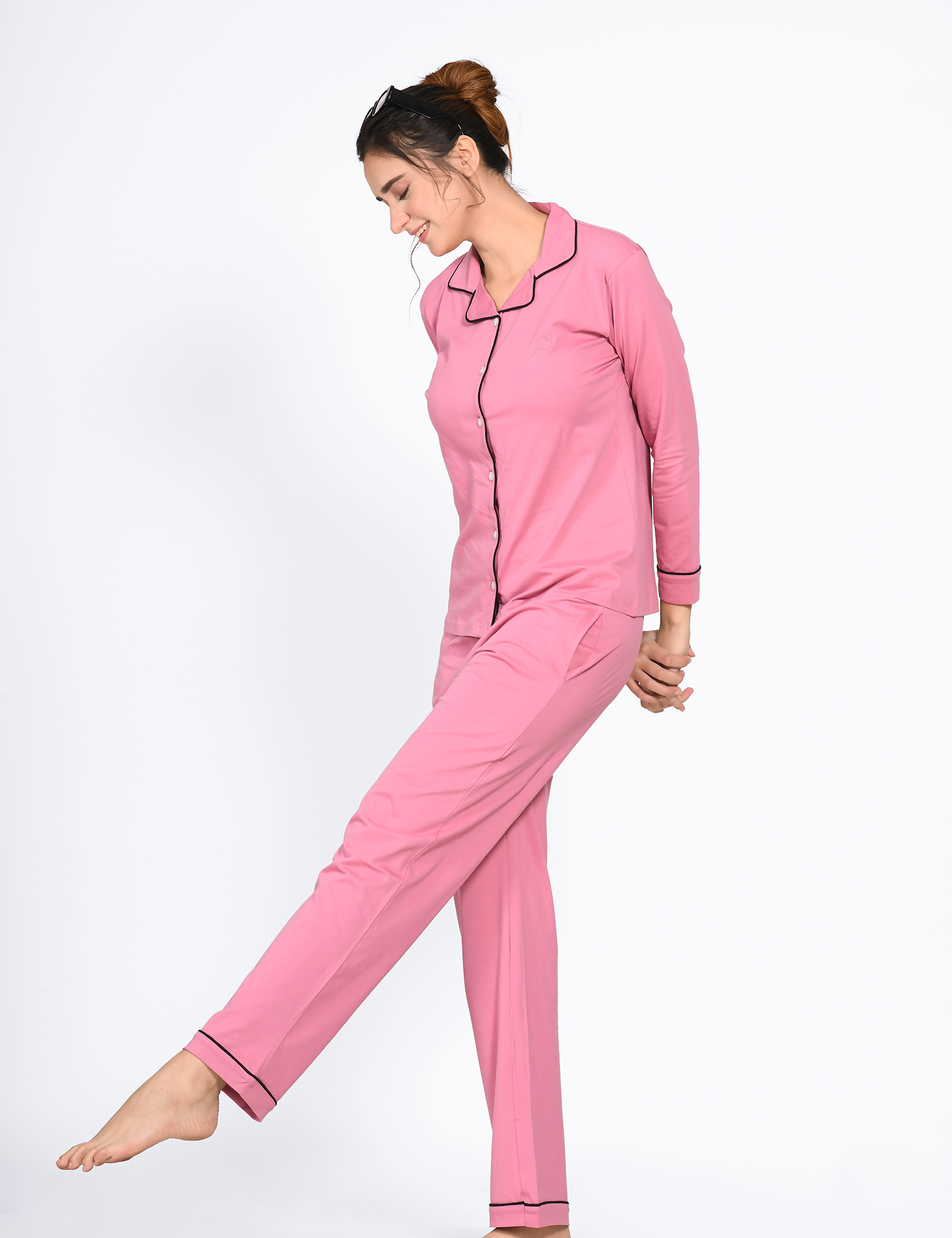 Pink Full Sleeve Nightsuit Set for Women - NapStory