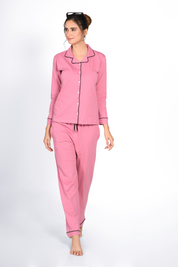 Pink Full Sleeve Nightsuit Set for Women - NapStory