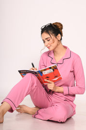 Pink Full Sleeve Nightsuit Set for Women - NapStory