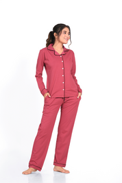 Deep Ruby Colour Full Sleeve Nightsuit Set by NapStory