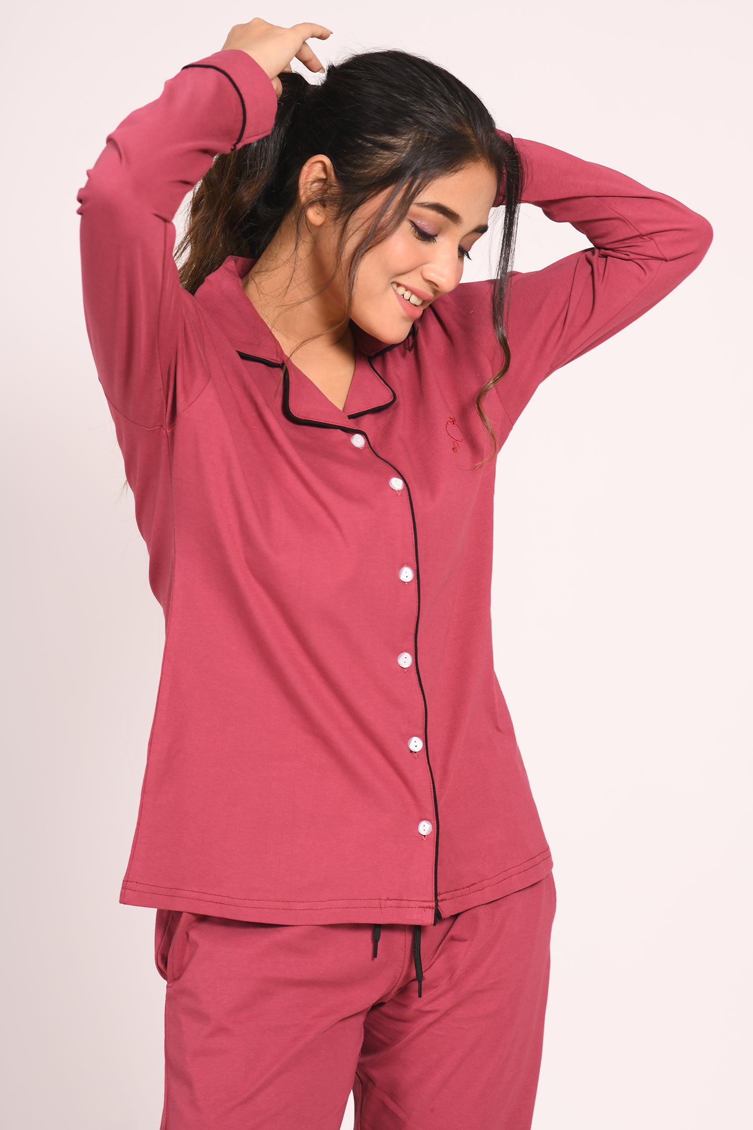 Deep Ruby Colour Full Sleeve Nightsuit Set by NapStory