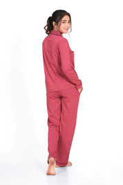 Deep Ruby Colour Full Sleeve Nightsuit Set by NapStory