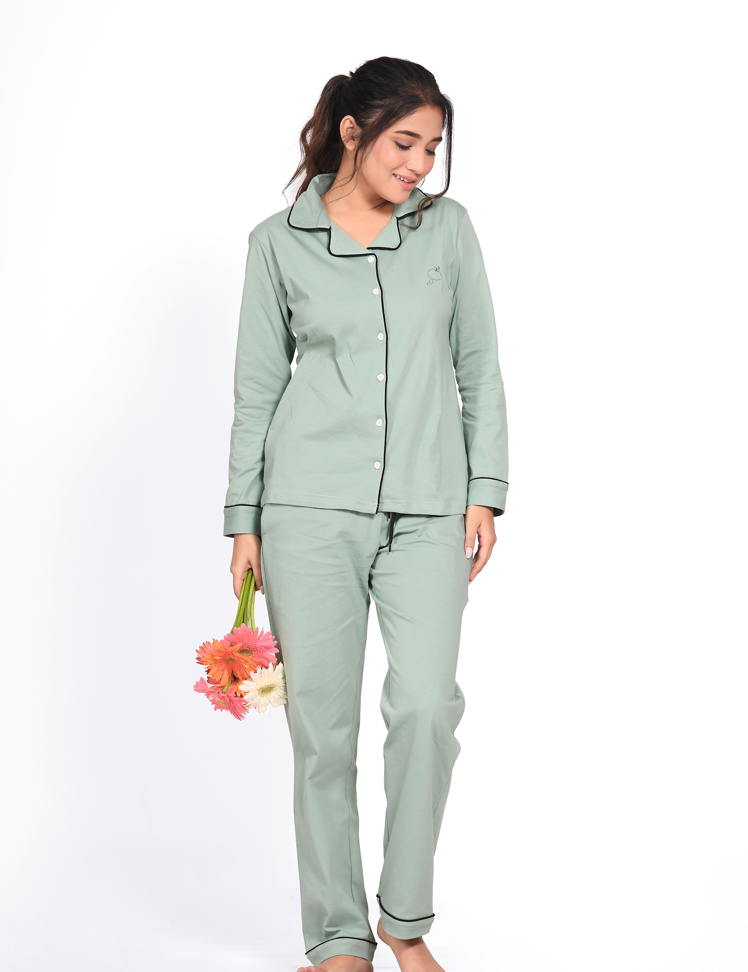 Sage Green Full Sleeve Nightsuit Set - NapStory