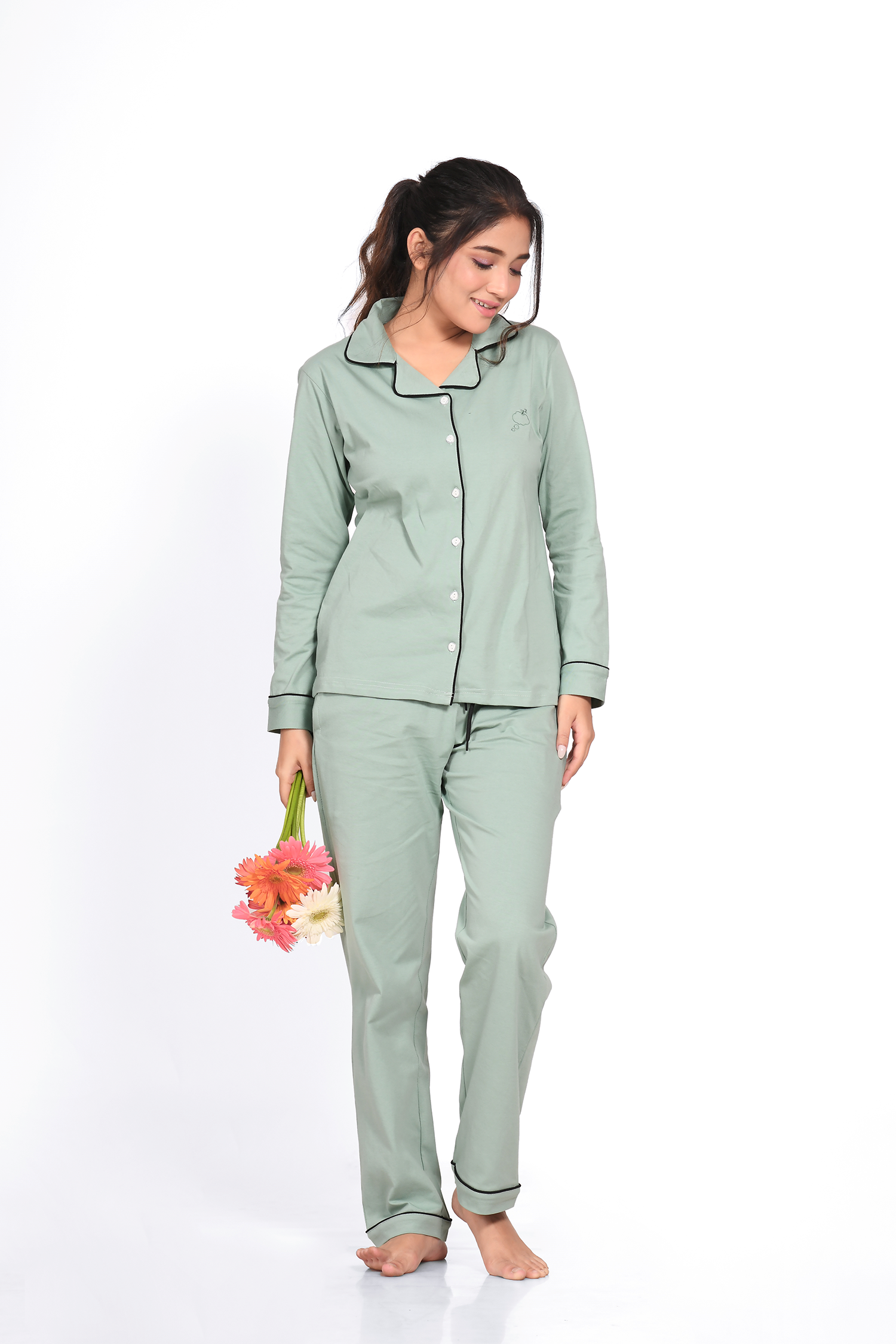 Sage Green Full Sleeve Nightsuit Set - NapStory