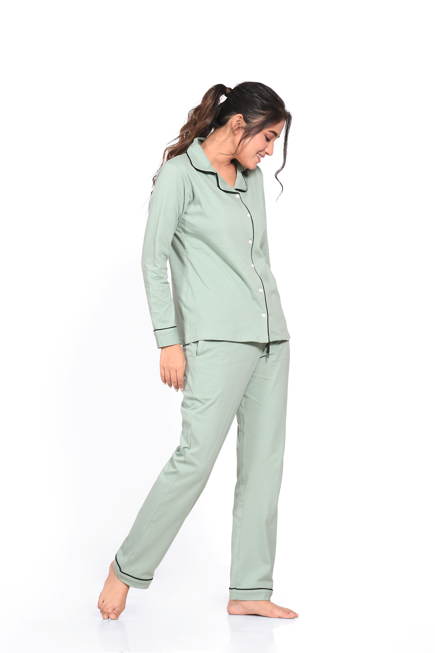 Sage Green Full Sleeve Nightsuit Set - NapStory