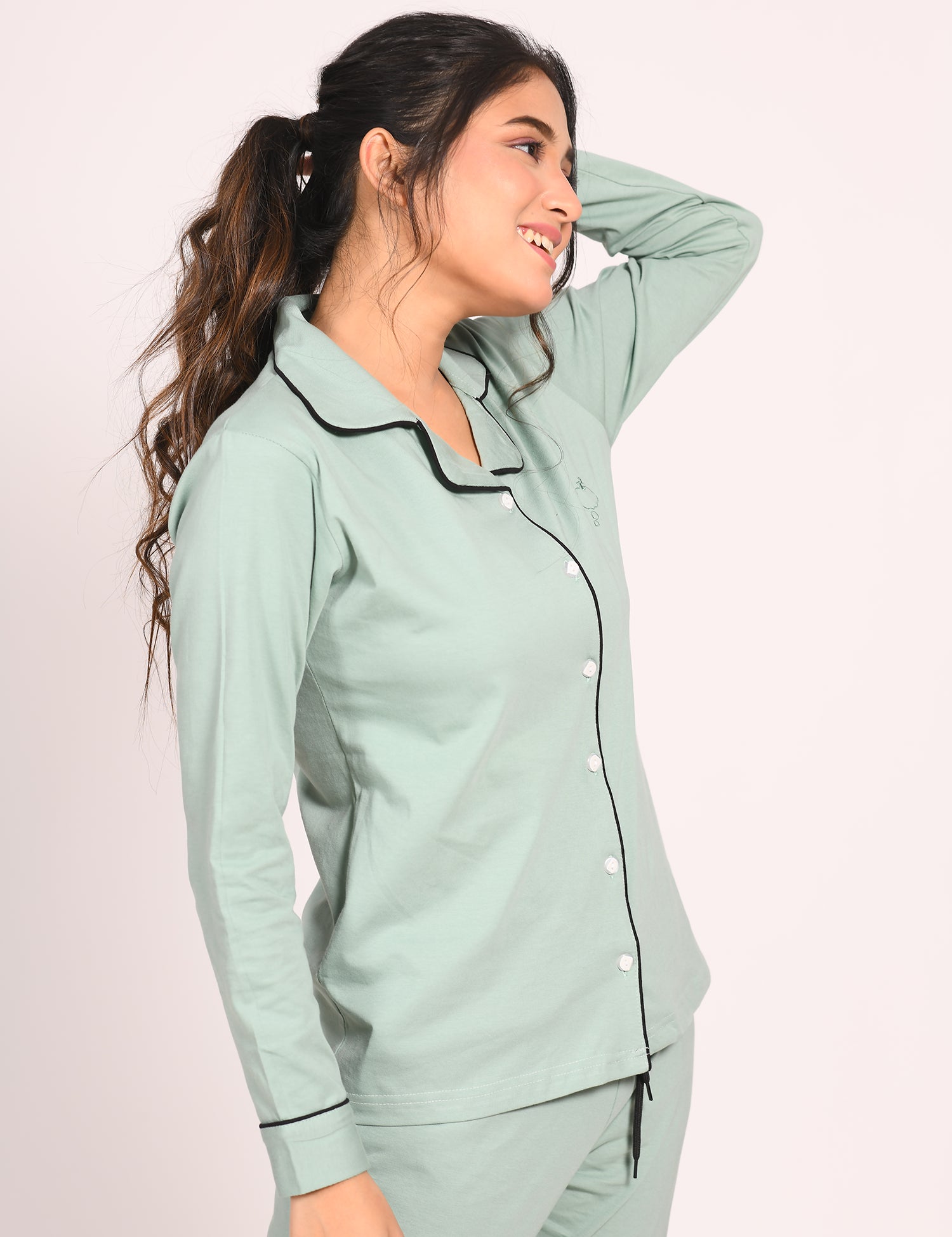 Sage Green Full Sleeve Nightsuit Set - NapStory