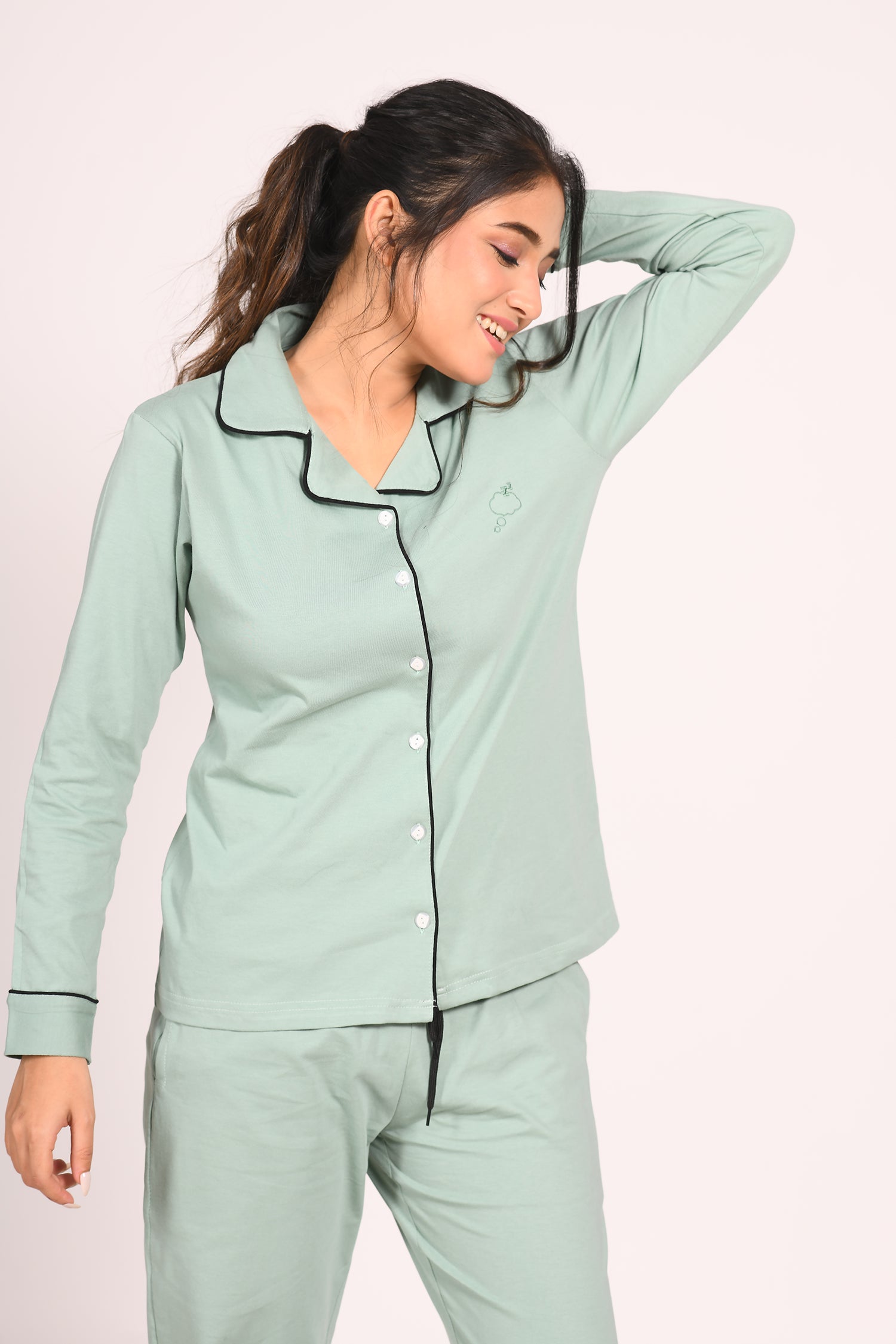 Sage Green Full Sleeve Nightsuit Set - NapStory