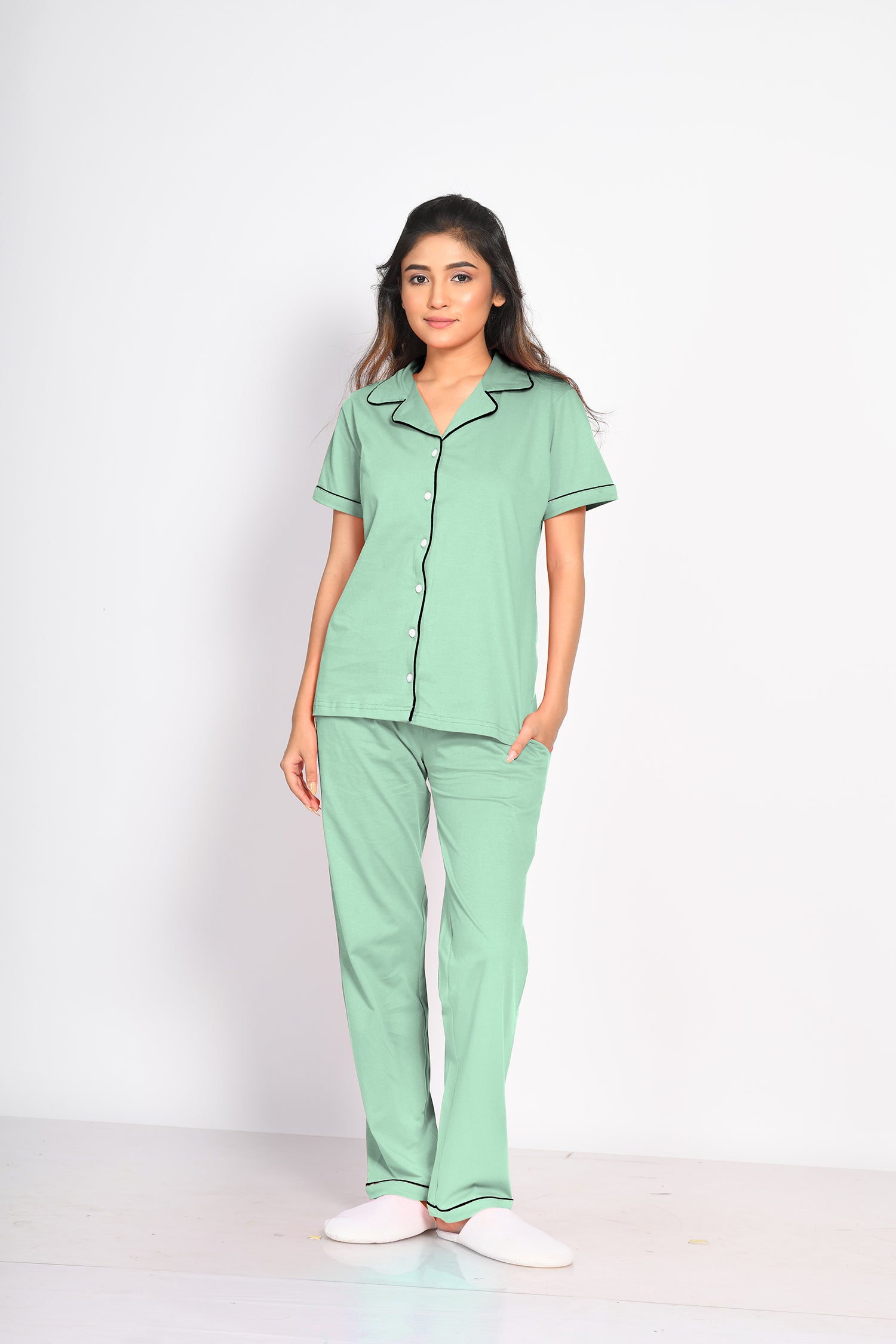 Sage Green Solid Pyjama Set