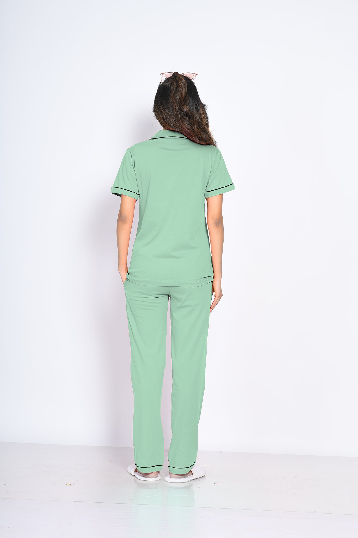 Sage Green Solid Pyjama Set