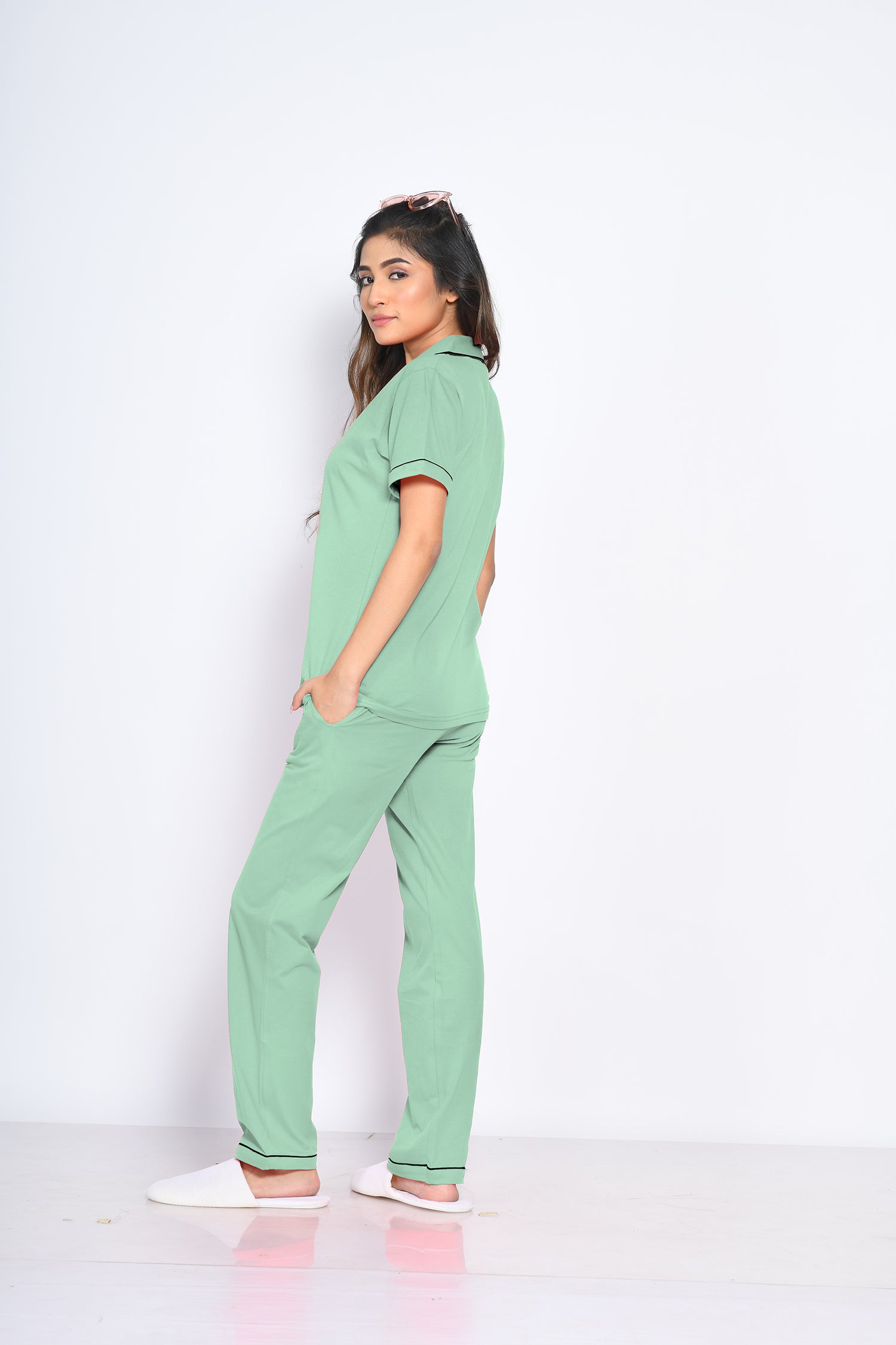 Sage Green Solid Pyjama Set