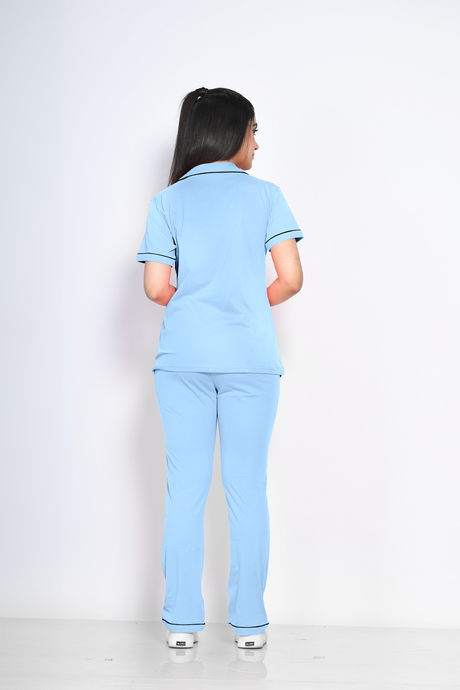 Sky Blue Solid Pyjama Set