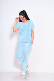 Sky Blue Solid Pyjama Set