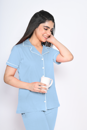 Sky Blue Solid Pyjama Set