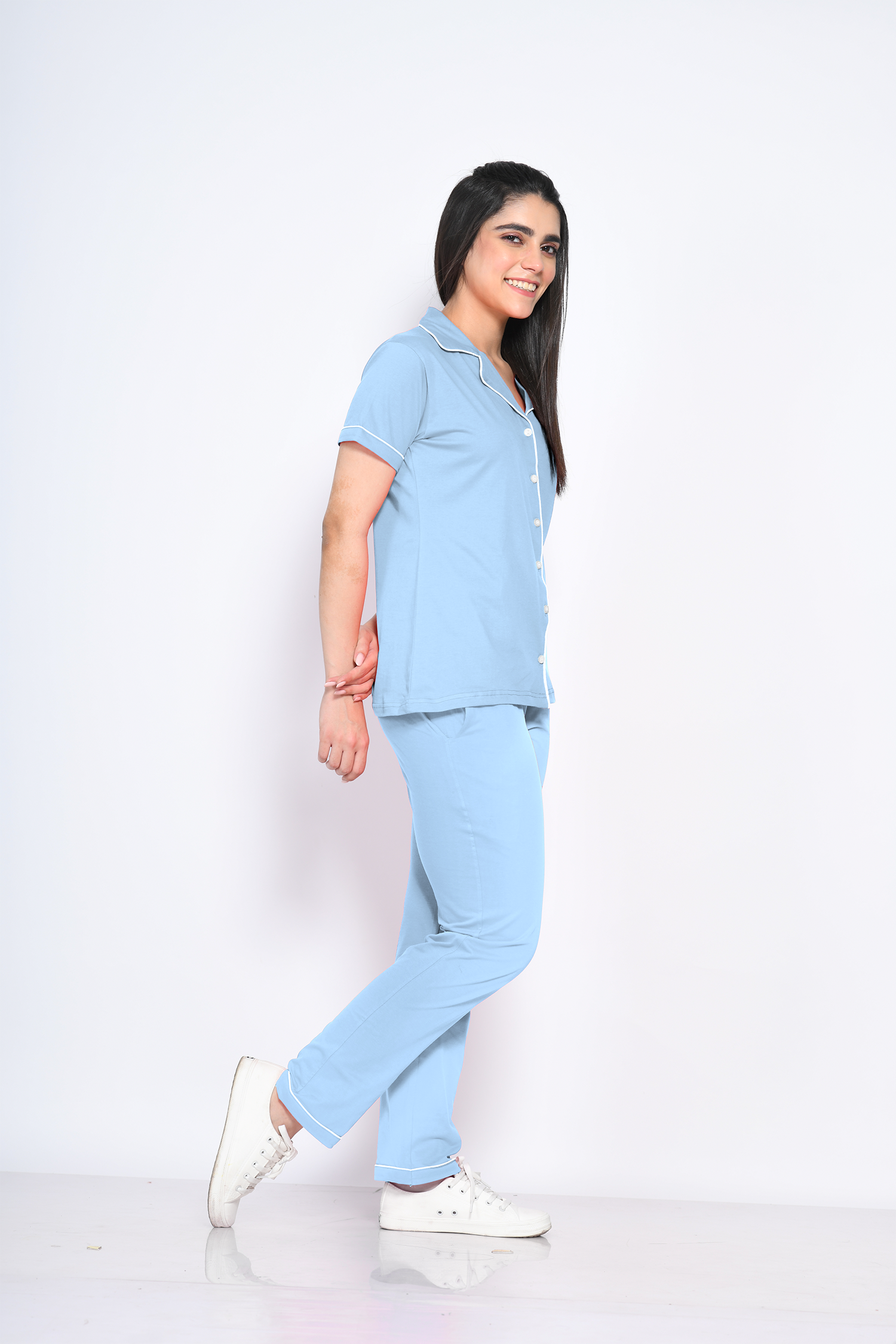 Sky Blue Solid Pyjama Set